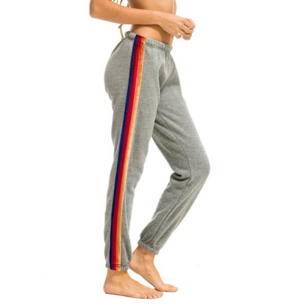 AVIATOR NATION CLASSIC VELVET 5 STRIPE SWEATPANTS- HEATHER GREY- size small